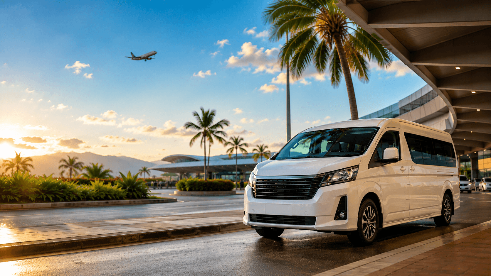 Private airport transfer car waiting for arriving passengers